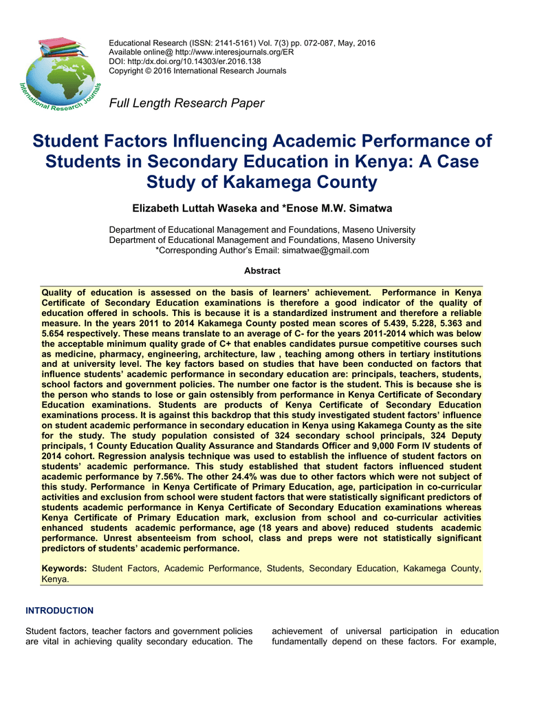 factors affecting academic performance of students research paper
