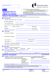 EC15 . Application form to register as a teacher