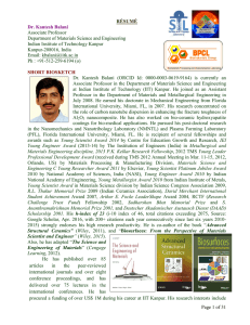 RÉSUMÉ Dr. Kantesh Balani Associate Professor Department of