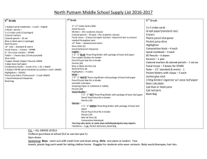 North Putnam Middle School Supply List 2016-2017