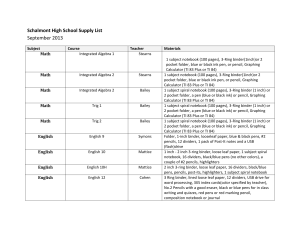Schalmont High School Supply List September 2013