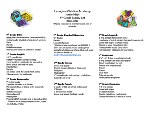 Lexington Christian Academy Junior High 7th Grade Supply List