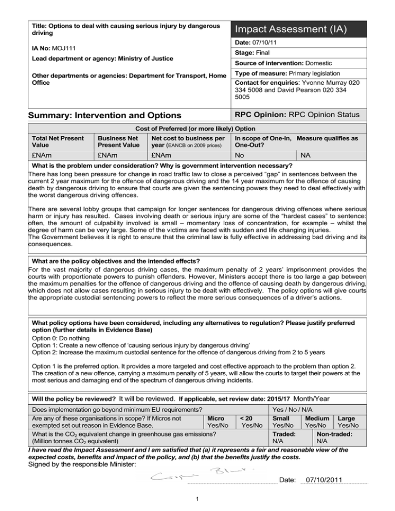 Options to deal with causing serious injury by dangerous driving