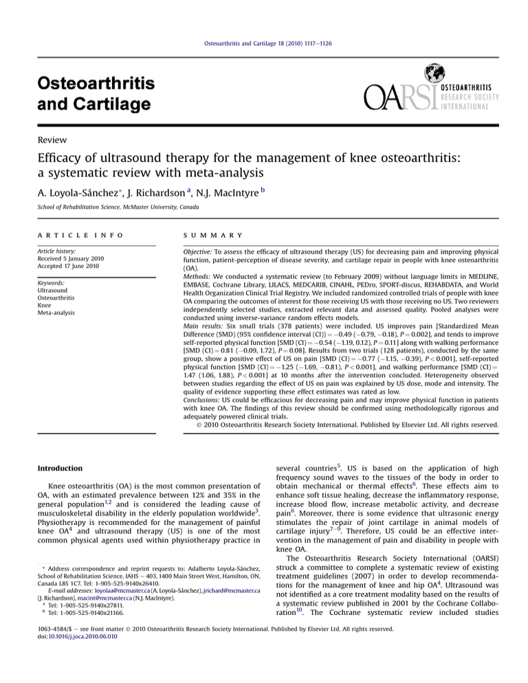 - Osteoarthritis And Cartilage