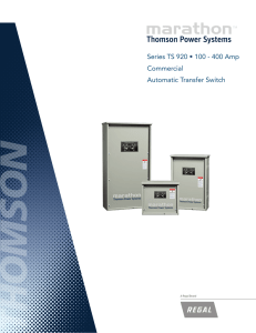 Series TS 920 • 100 - 400 Amp Commercial Automatic Transfer Switch