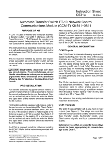 Instruction Sheet C631a Automatic Transfer Switch FT