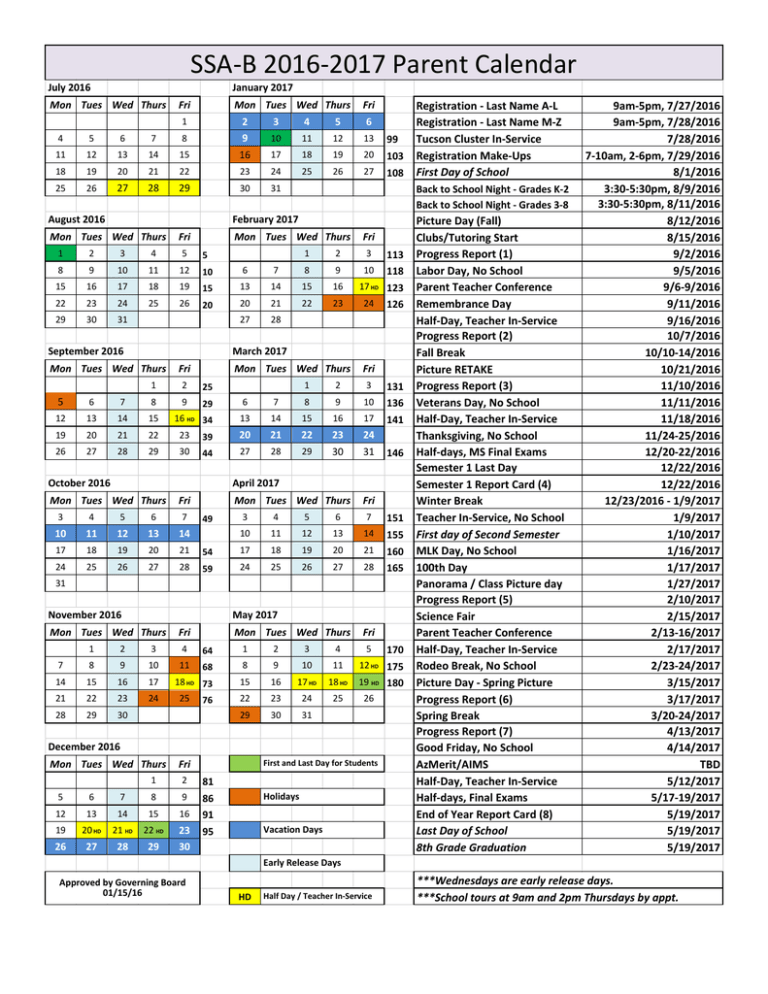 SSAB 20162017 Parent Calendar