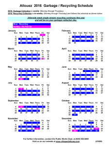 2016 Garbage / Recycling Calendar