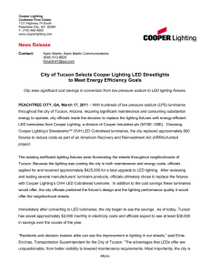 News Release City of Tucson Selects Cooper Lighting LED