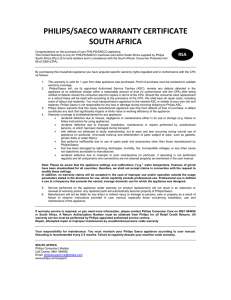 PHILIPS/SAECO WARRANTY CERTIFICATE SOUTH AFRICA