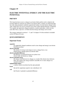 Chapter 19 ELECTRIC POTENTIAL ENERGY AND THE ELECTRIC