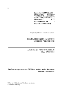 Case No COMP/M.6807 - MERCURIA ENERGY ASSET