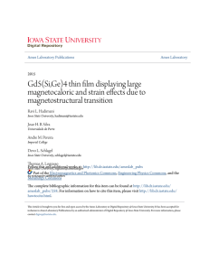 Gd5(Si,Ge)4 thin film displaying large magnetocaloric and strain