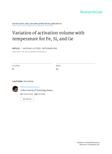 Variation of activation volume with temperature for Fe, Si, and Ge