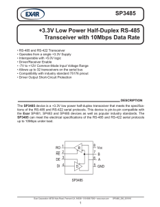 SP3485 +3.3V Low Power Half-Duplex RS-485 Transceiver