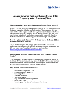 Juniper Networks Customer Support Center (CSC) Frequently