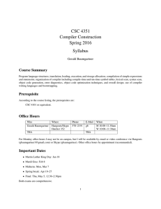 CSC 4351 Compiler Construction Spring 2016 Syllabus
