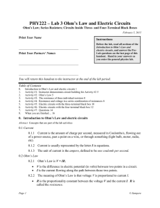 PHY222 – Lab 3 Ohm`s Law and Electric Circuits