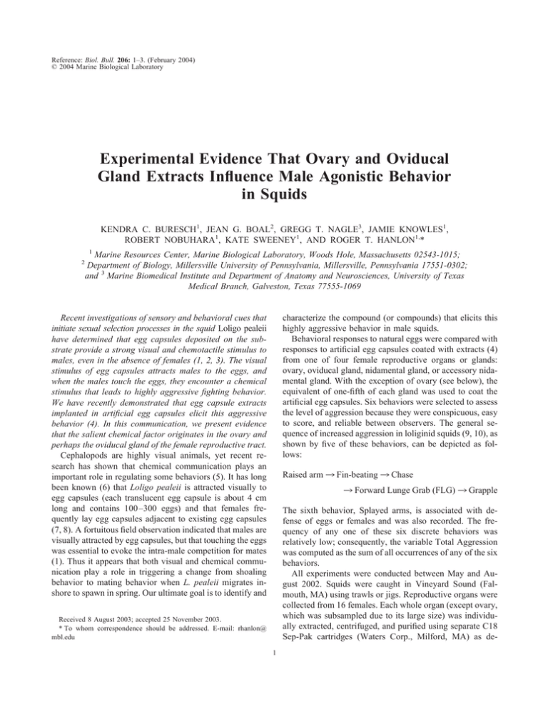 Experimental Evidence That Ovary and Oviducal Gland Extracts