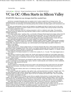 VC in OC: Often Starts in Silicon Valley
