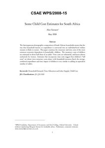Some Child Cost Estimates for South Africa