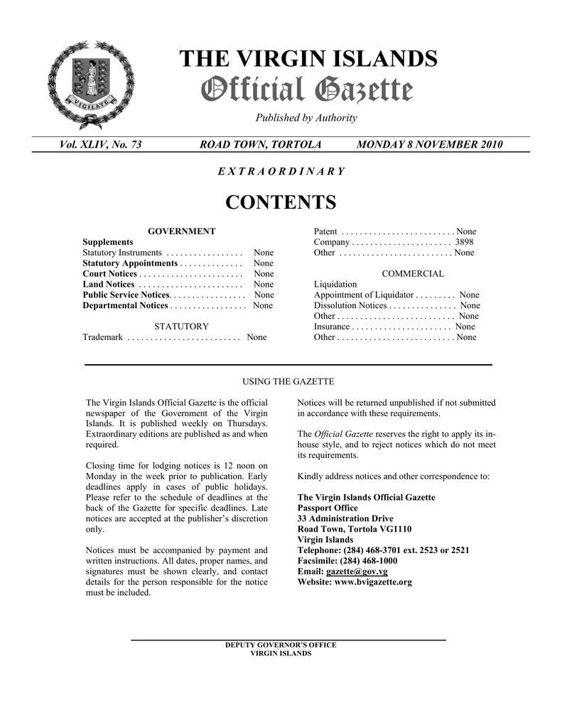Contents Government Of The Virgin Islands