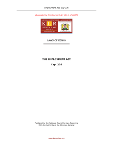 LAWS OF KENYA THE EMPLOYMENT ACT Cap. 226