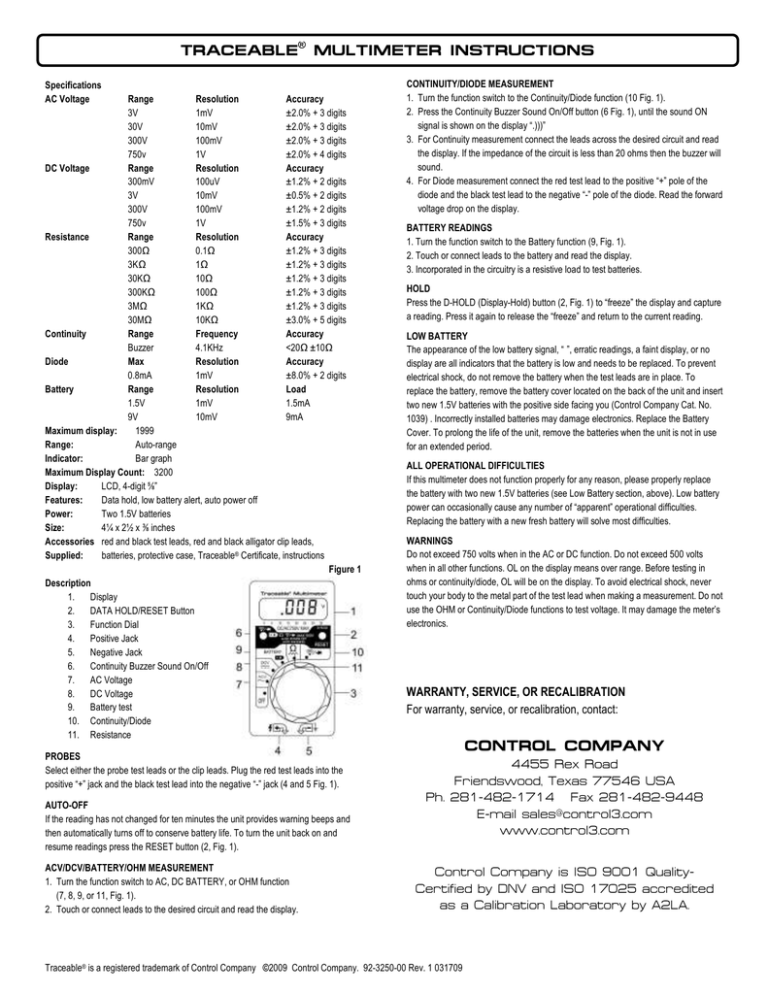 control company traceable® multimeter instructions