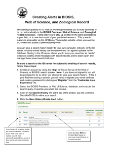 Creating Alerts in BIOSIS, Web of Science, and Zoological Record