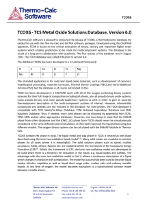 TCOX6 - TCS Metal Oxide Solutions Database, Version 6.0