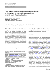 Catechol versus bisphosphonate ligand exchange at the surface of