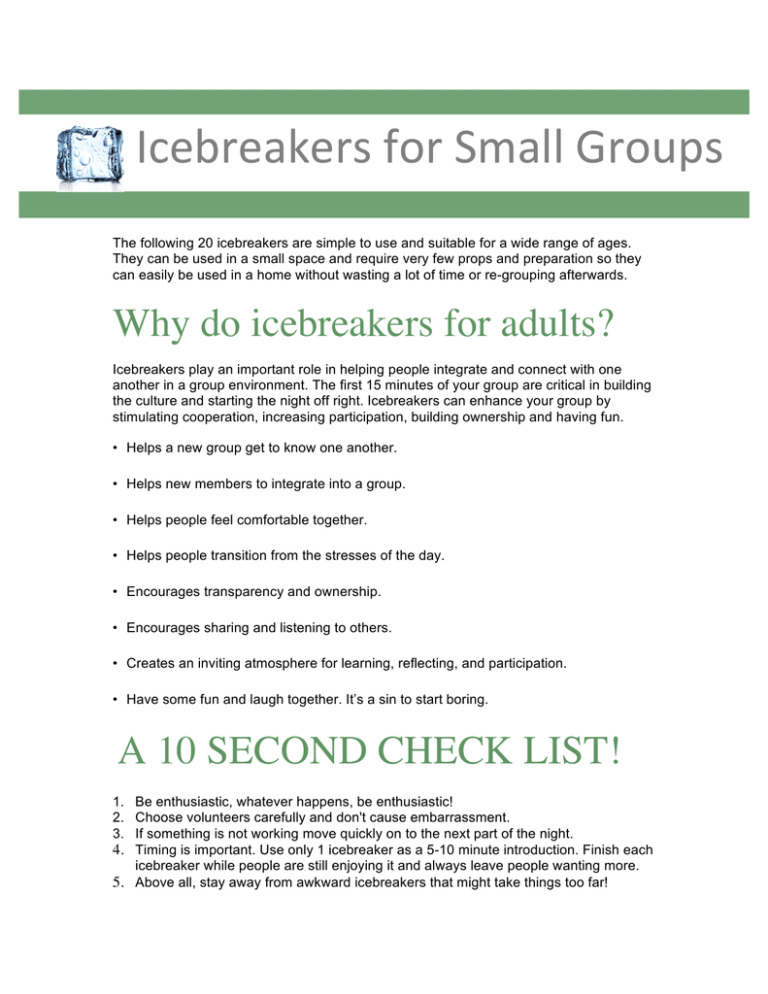 Icebreakers for Small Groups - Harvest Bible Chapel Indy West