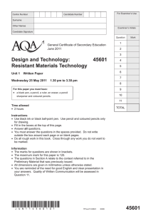 GCSE Design and Technology: Resistant Materials Question Paper