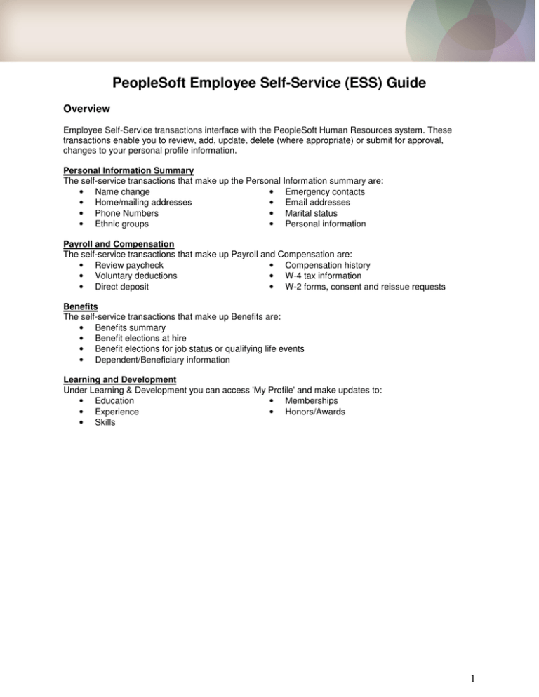 PeopleSoft Employee Self PeopleSoft Employee Self