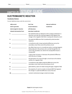Ch 25 Study Guide - Electromagnetic Induction