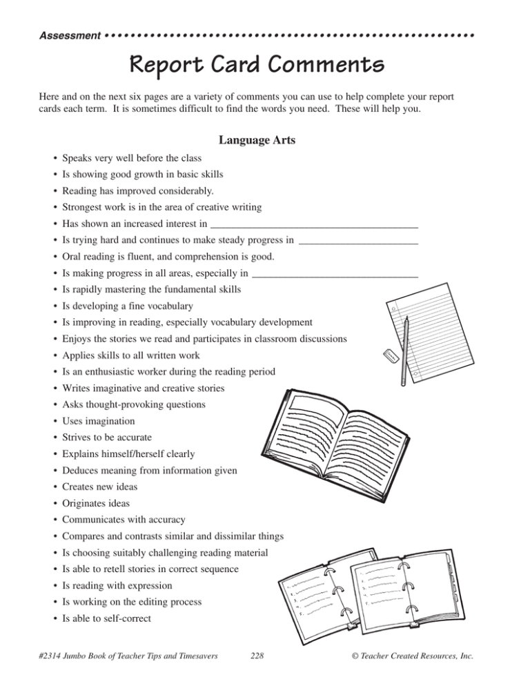 report card comments for struggling students in writing