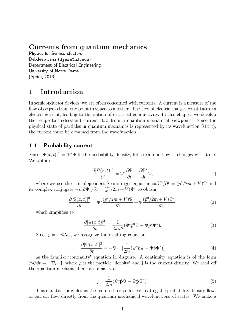 Currents From Quantum Mechanics 1 Introduction