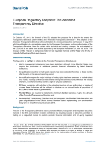 European Regulatory Snapshot: The Amended Transparency