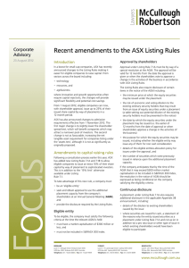Recent amendments to the ASX Listing Rules
