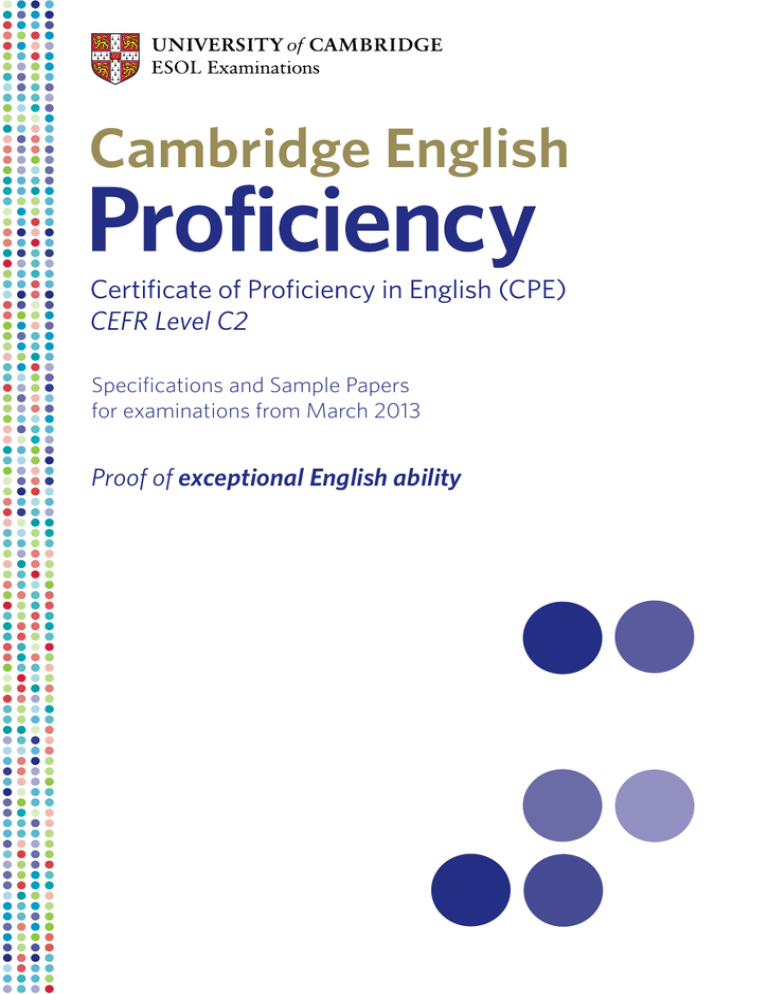 Cambridge English Proficiency Specs and