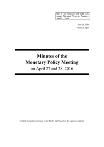 Minutes of the Monetary Policy Meeting on April 27 and 28, 2016