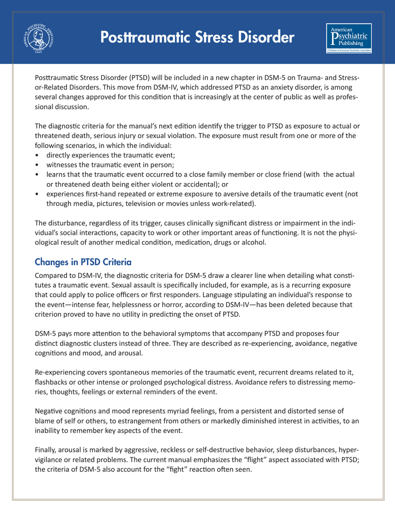 ptsd diagnostic criteria for dsm 5