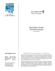 Tek-CARE®400 Specification Sheets Submittal Package