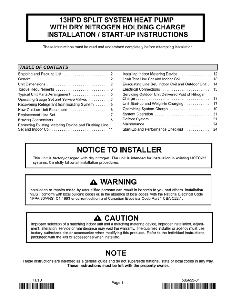 13HPD Installation Manual