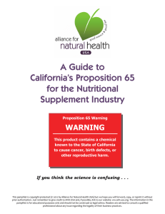 A Guide to California`s Proposition 65 for the Nutritional Supplement
