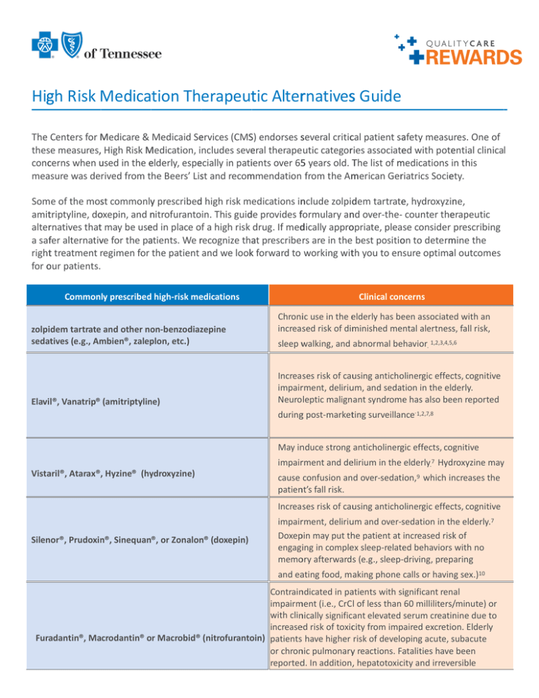 High Risk Medication Therapeutic Alternatives Guide