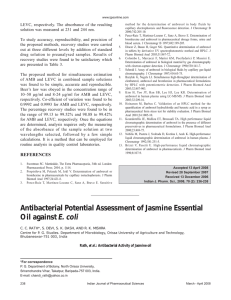 Antibacterial Potential Assessment of Jasmine Essential Oil against