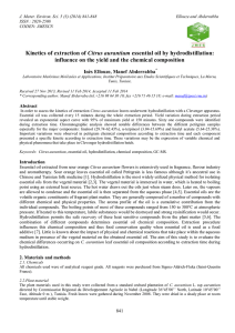 Kinetics of extraction of Citrus aurantium essential oil by