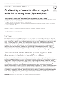 Oral toxicity of essential oils and organic acids fed to honey bees