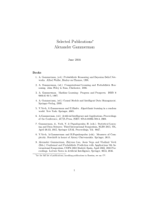 Selected List of Publications - Professor Alexander Gammerman